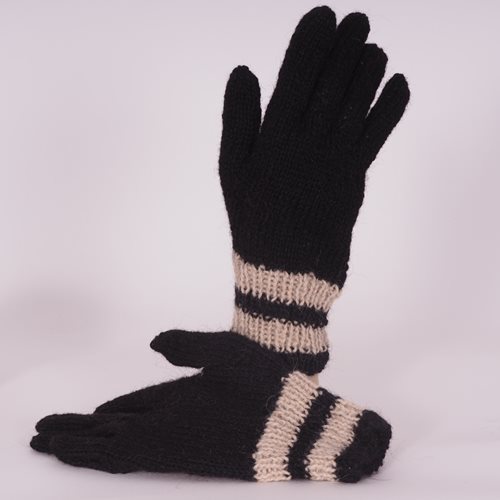 Alpaca Gloves black-cream stripe cuffs - S