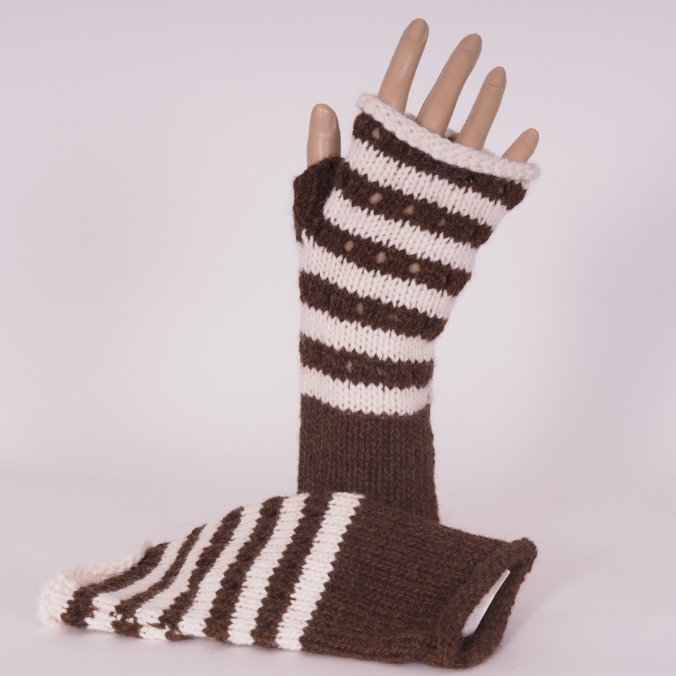 Alpaca fingerless gloves brown-white