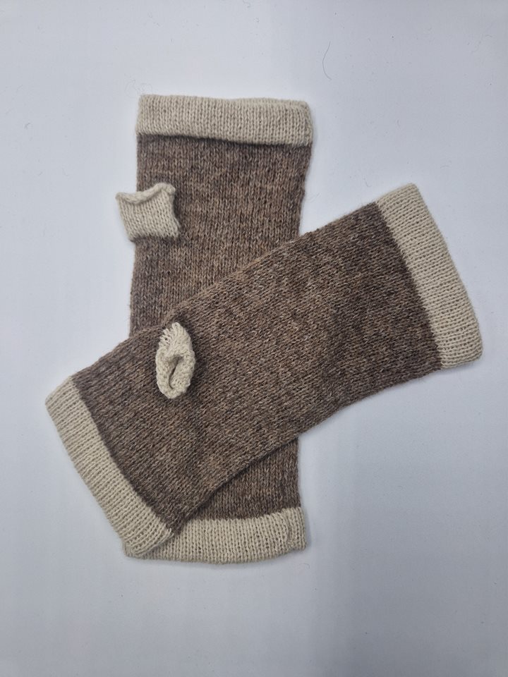 Alpaca Fingerless Gloves Rose Grey/Cream