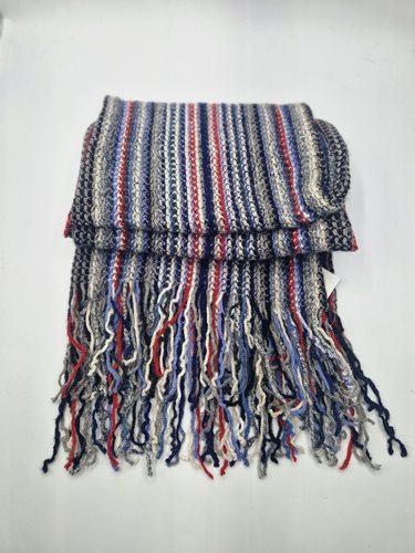 Alpaca Knitted Scarf blues/grey/red stripe